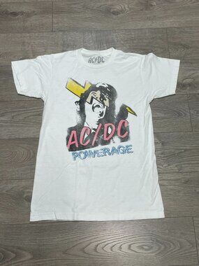 AC/DC Powerage Graphic Band Tee White Rock Concert T-Shirt Small